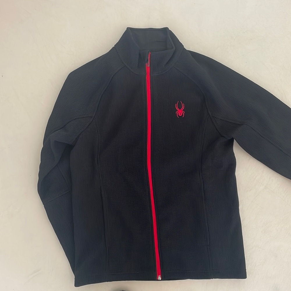 Spyder fleece men’s zip up sweater with red details in size medium